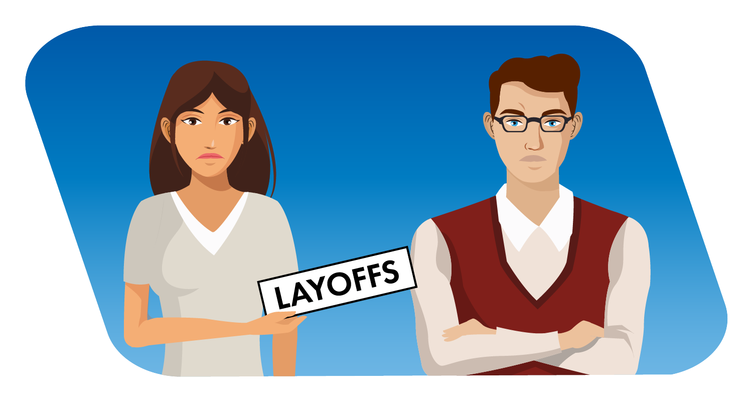 A sad employer and an employee.